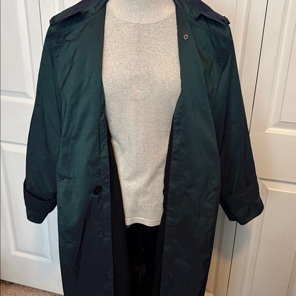 Forecaster Women's Iridescent Oversized Super Long Dark Green Trench Coat 7/8 - Picture 10 of 15